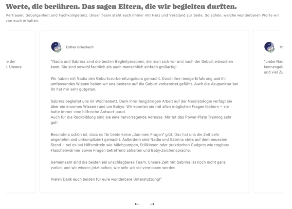 Darstellung der Kundenstimmen von Nadia Hebamme in Basel nach der Verbesserung Darstellung der Kundenstimmen von Nadia Hebamme in Basel nach der Verbesserung